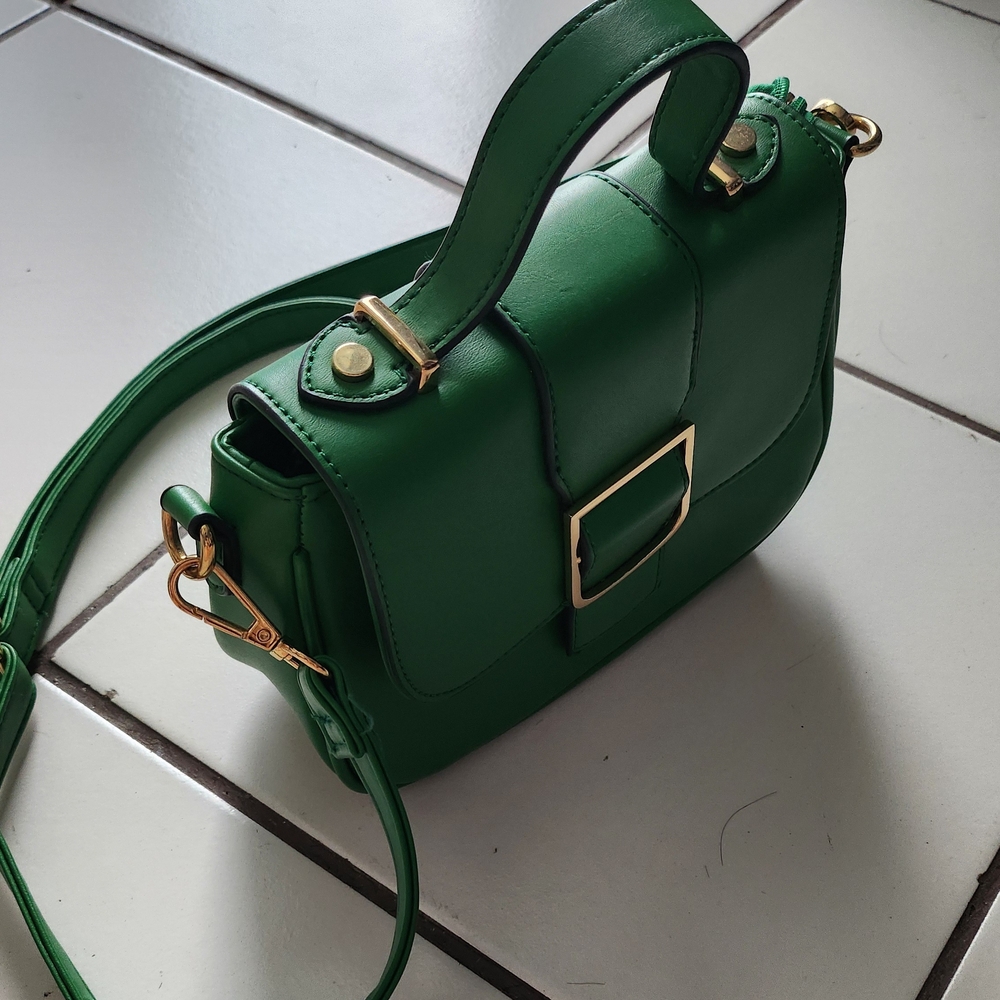 Bakers Green Structured Crossbody with Gold Buckle